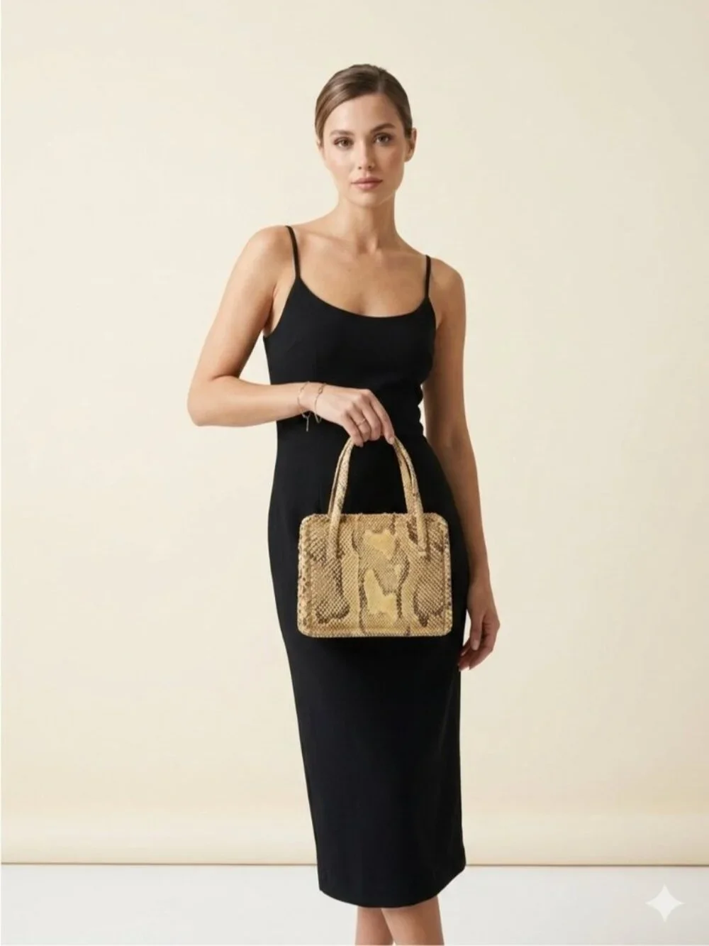 Vintage Kelly Style 100% Python Snakeskin Leather Top Handle Handbag Purse